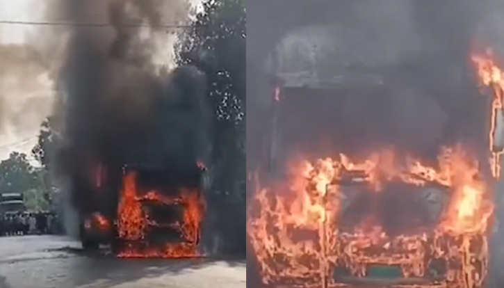 যাত্রীবাহী বাসে আগুন