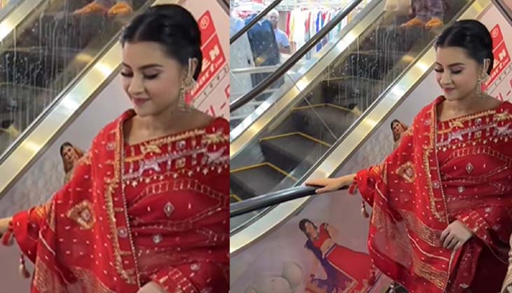 লাল শাড়িতে শপিংমলে হাজির বুবলী