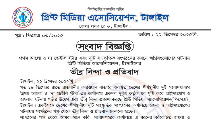 পত্রিকা অফিসে আগুন: প্রিণ্ট মিডিয়া আসোসিয়েশনের নিন্দা