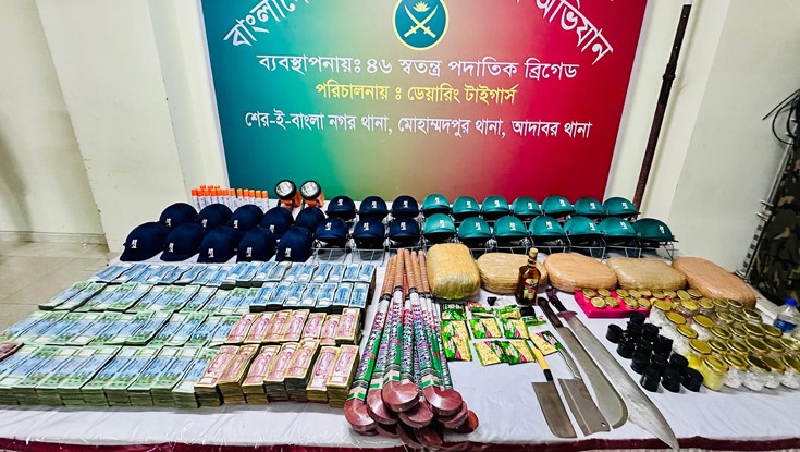জেনেভা ক্যাম্পে অভিযান, এক কোটি টাকা ককটেল-মাদক-অস্ত্র উদ্ধার