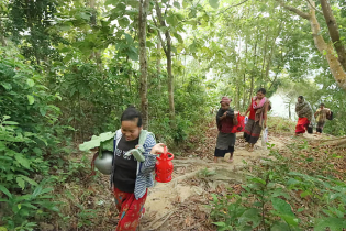 পাহাড়ে কৃষানিরা দল বেঁধে কাজে যাচ্ছেন।