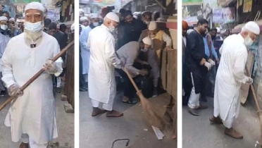 ফজরের নামাজ শেষে সড়ক পরিষ্কারে নামলেন জামায়াত আমীর