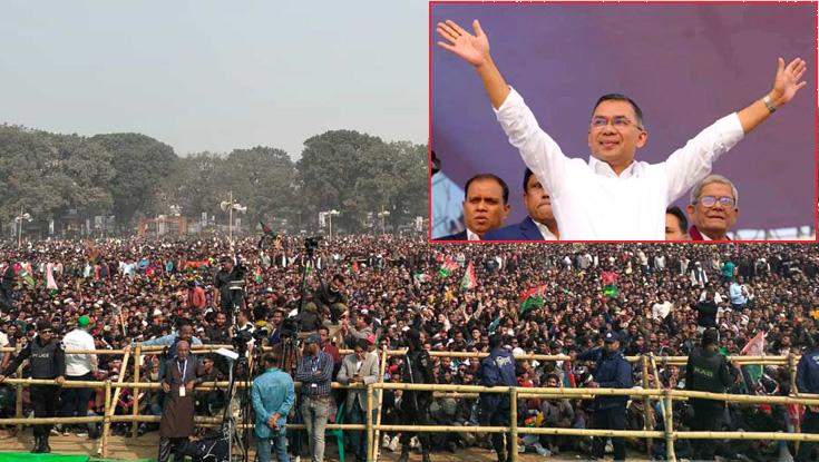 ঠাকুরগাঁওয়ে সমাবেশের মঞ্চে তারেক রহমান