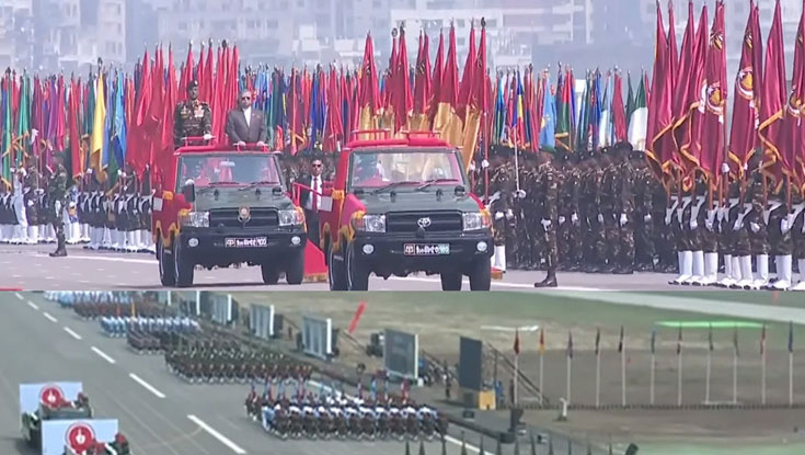 জাতীয় প্যারেড স্কয়ারে রাষ্ট্রপতি স্বাগত জানান প্রধানমন্ত্রী