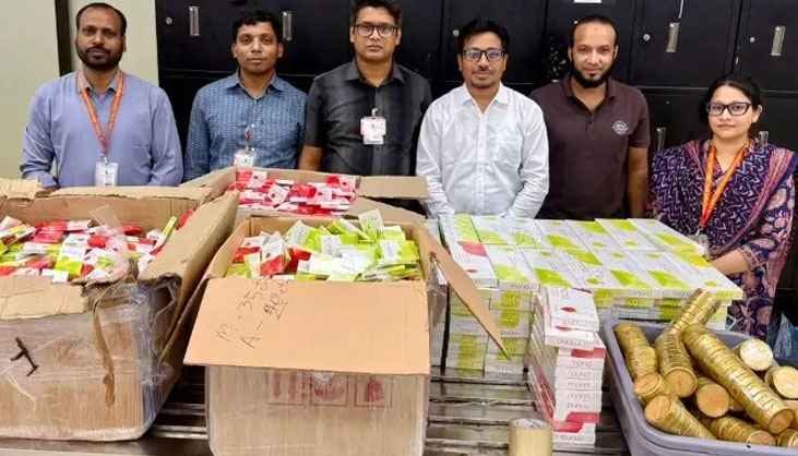 শাহজালাল বিমানবন্দরে ২ কোটি টাকার স্বর্ণ মদ-সিগারেট জব্দ