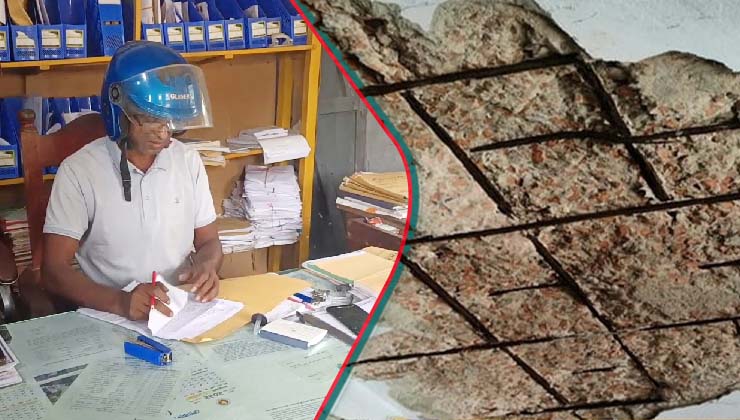 মাথার ওপর বিপদ, হেলমেট পরে অফিস