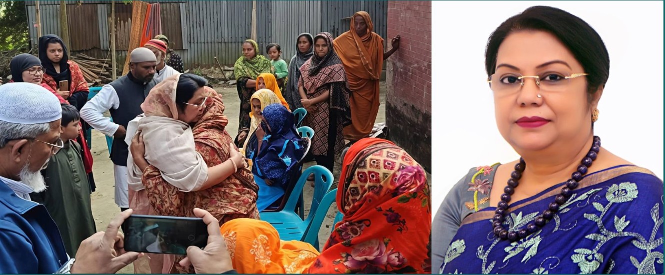 নির্বাচনী আসনের ভোটারদের ভালোবাসায় সিক্ত রিতা খানম (বায়ে) ও আফরোজা খানম রিতা (ডানে)। ছবি: আপন দেশ